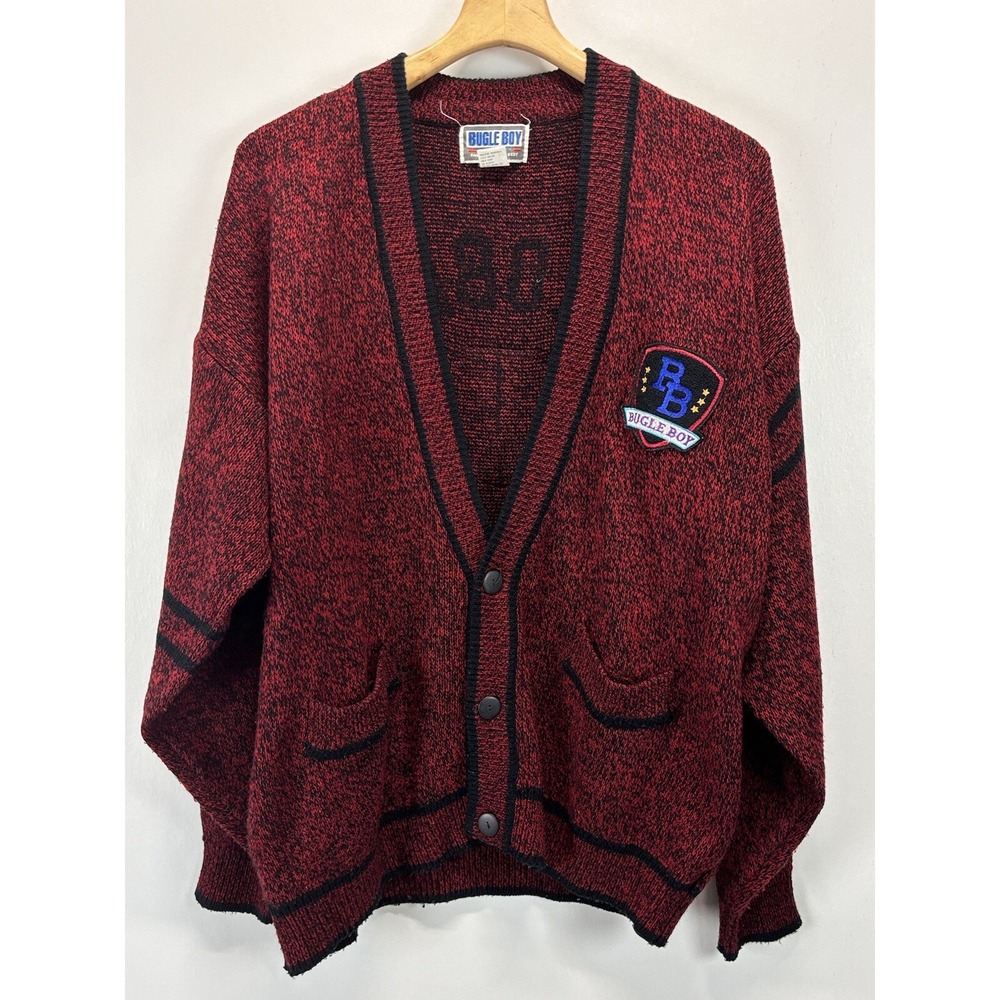 Vtg Bugle Boy Varsity Cardigan Sweater Sz Large Men's Global Challenge READ 90's